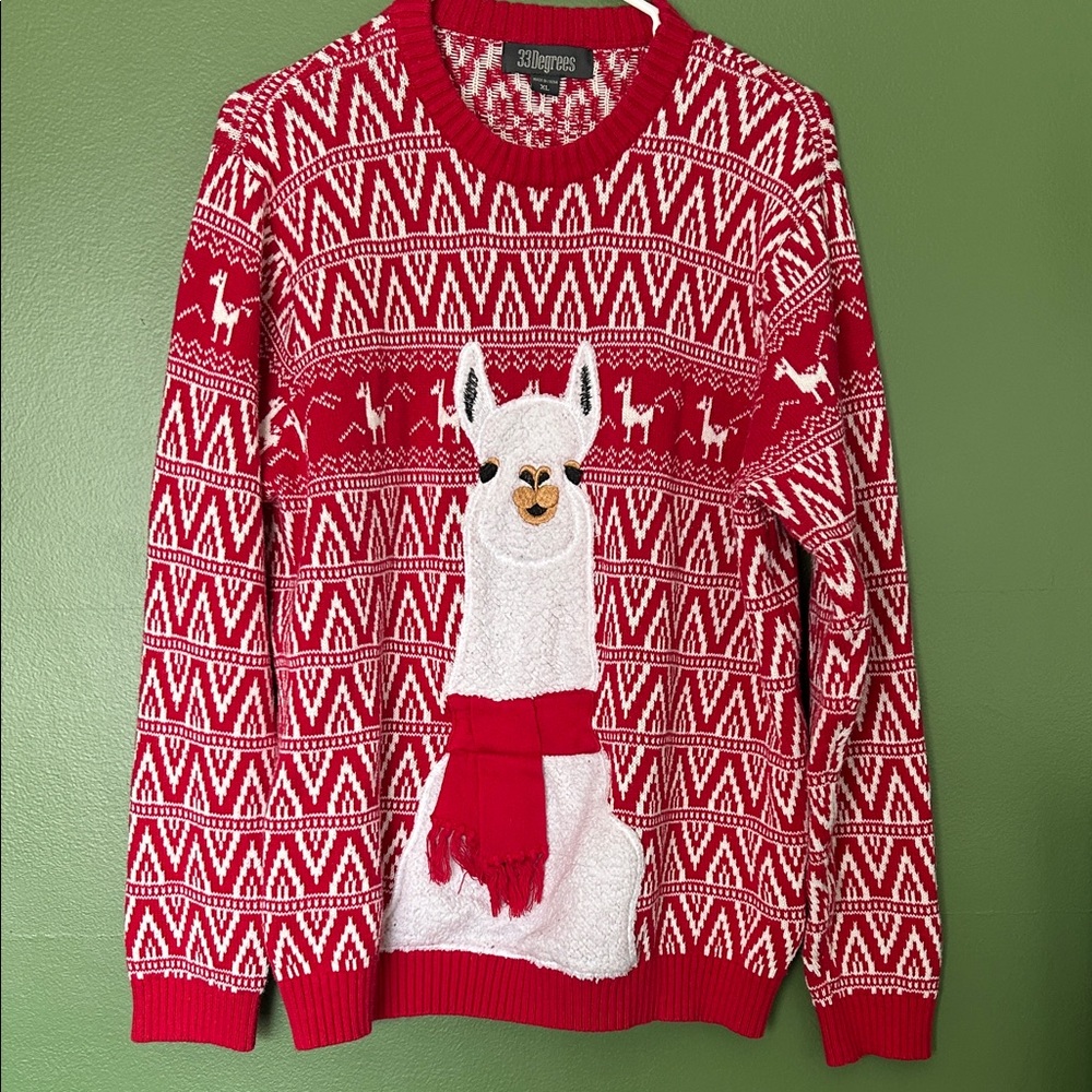 Festive Red Llama Sweater